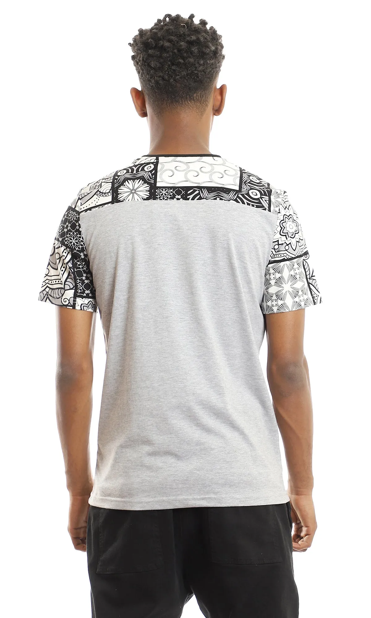 97650 Upper Patterned T-Shirt With Side Pocket - Heather Light Grey, Black & White