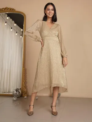 Beyonce Plisse Faux Wrap Dress - Golden