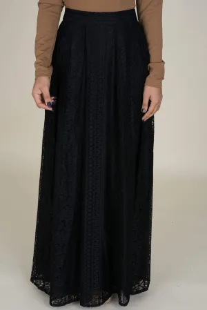 Black Aztec Print Lace Maxi Skirt