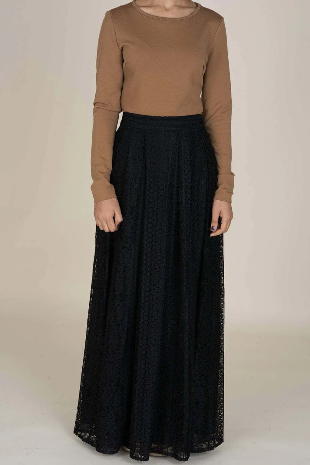 Black Aztec Print Lace Maxi Skirt