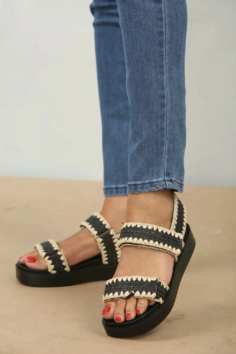 Black Raffia Flatform Strap Sandals (PACK OF 12 PAIRS UK3-UK8)
