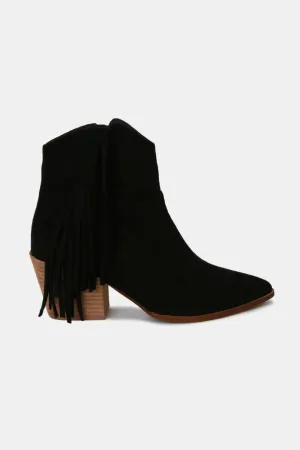 Black Suede Fringe Ankle Boots
