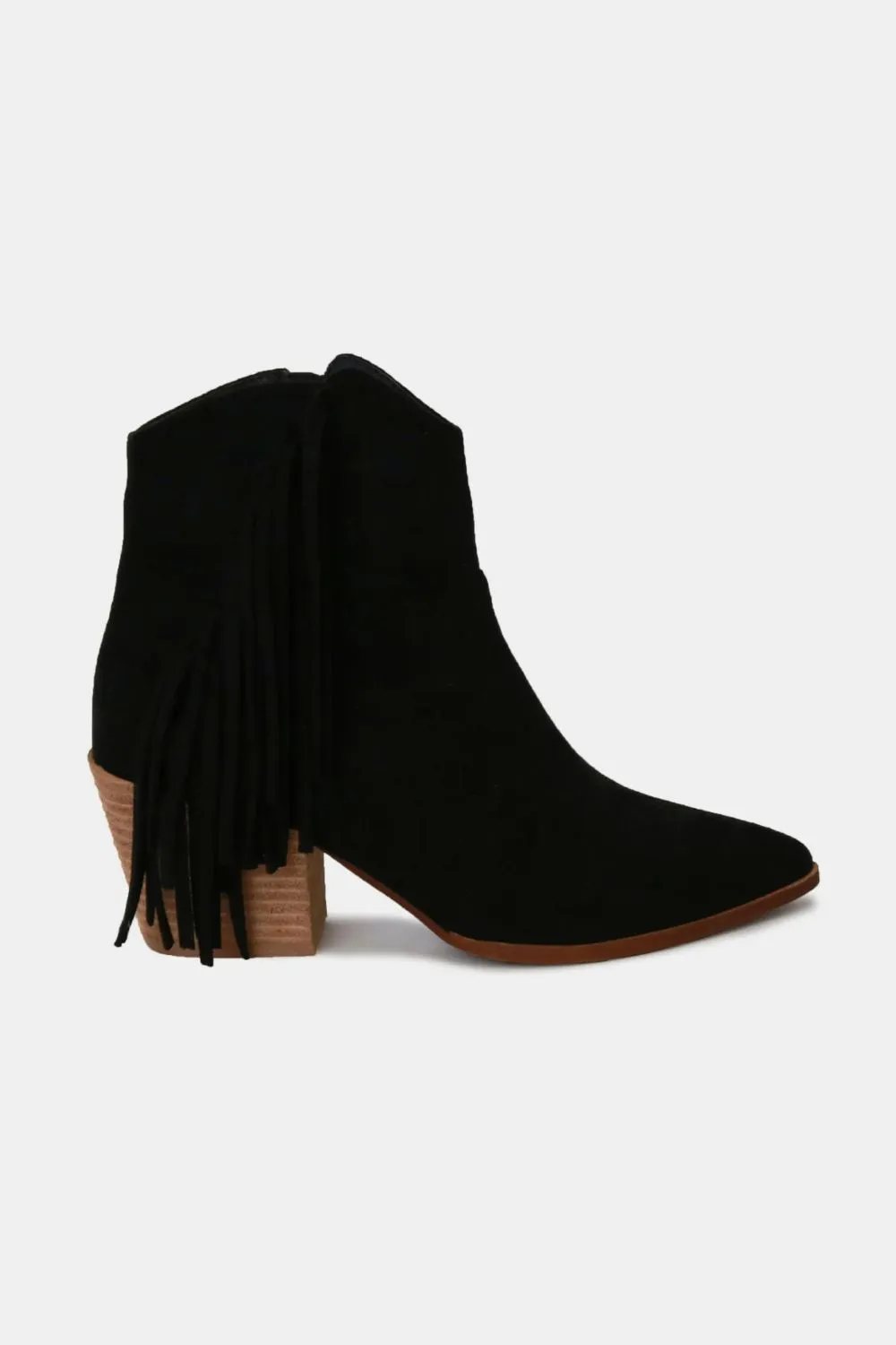 Black Suede Fringe Ankle Boots