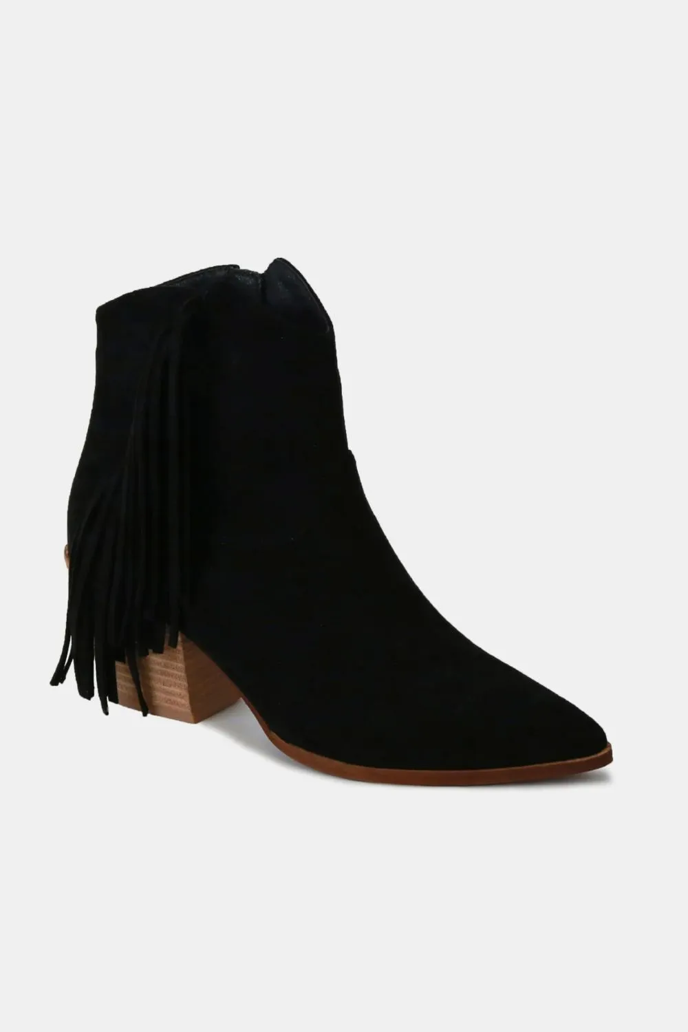Black Suede Fringe Ankle Boots