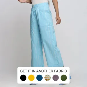 Blue Hand Tie Dye Cotton Mid-Rise Wide Legged Pant