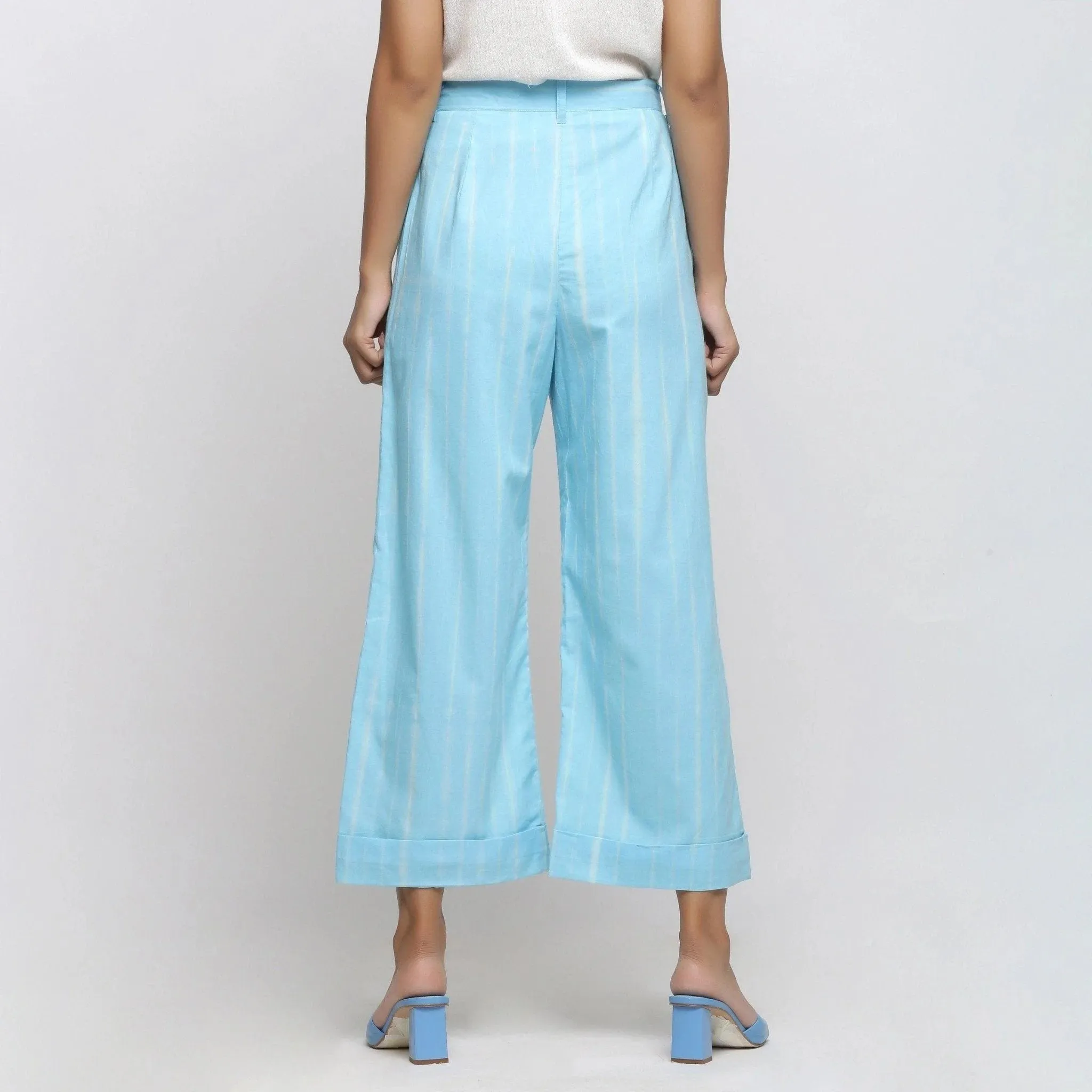 Blue Hand Tie Dye Cotton Mid-Rise Wide Legged Pant