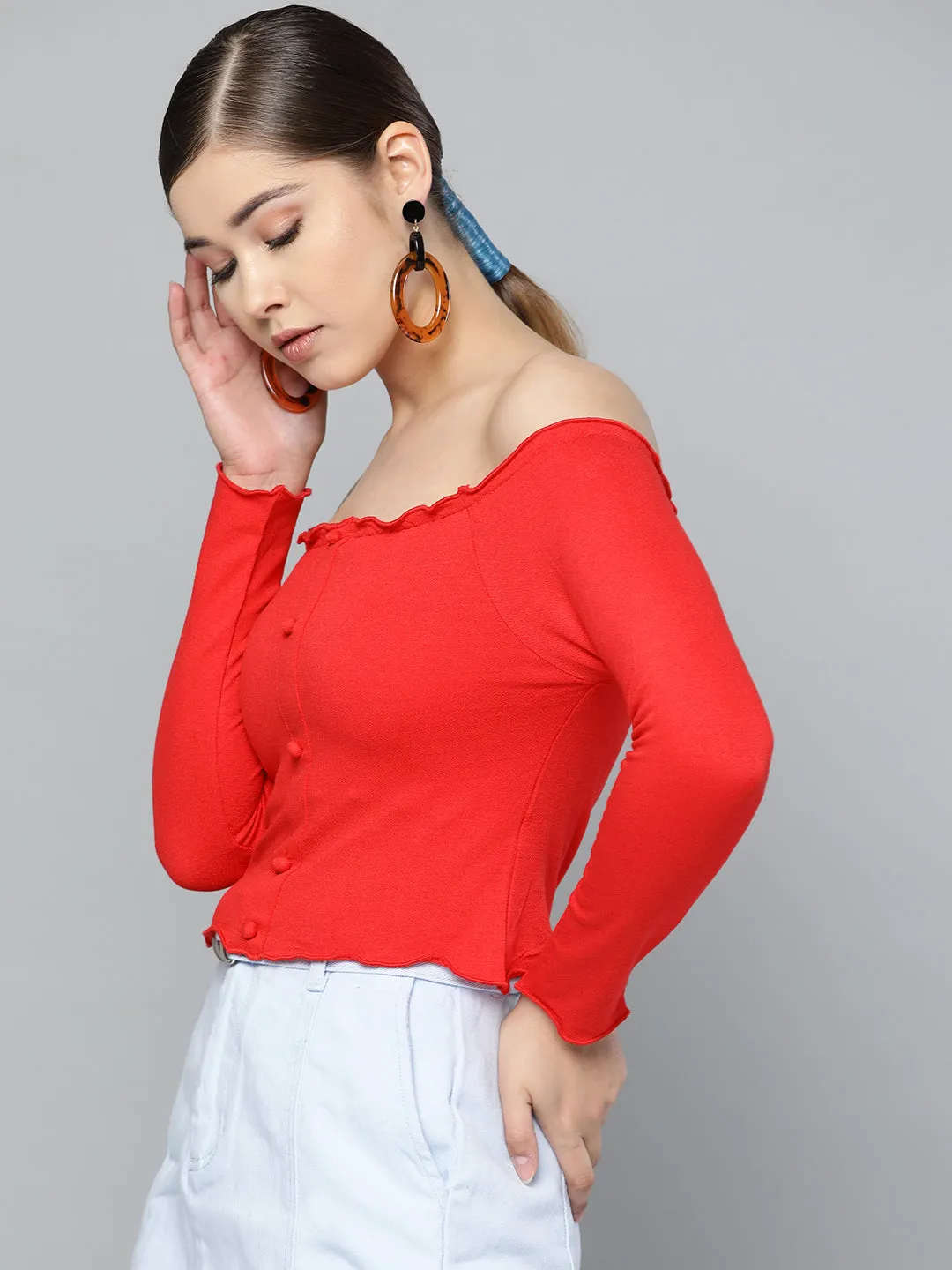 Cabbage Finish Off Shoulder Top