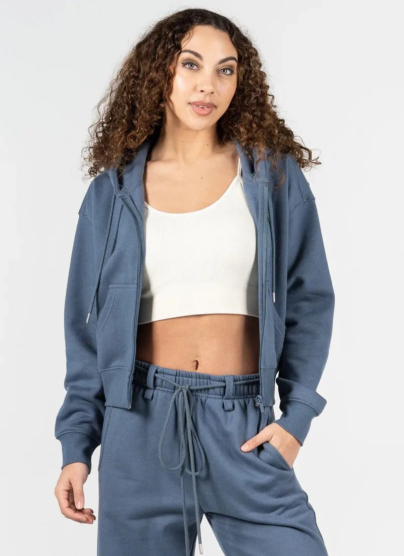 C'est Moi Women's Crop Zip-up Hoodie - Teal