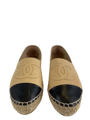 Chanel Cream & Black Lambskin ‘CC’ Espadrilles - UK 4