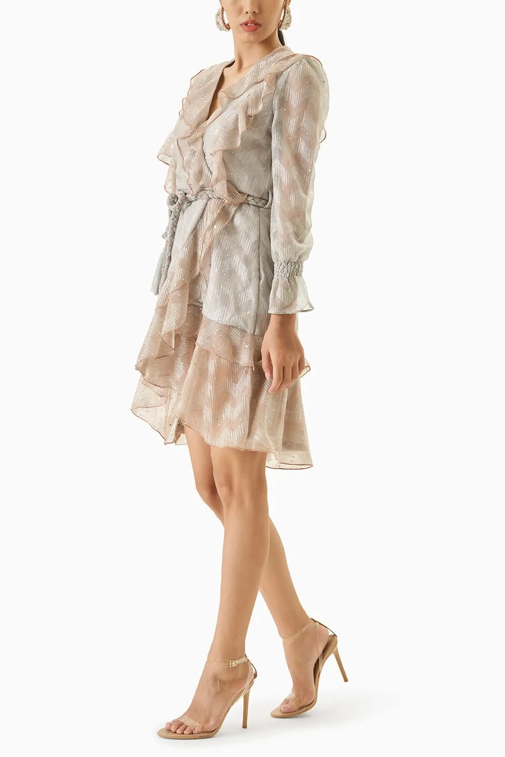 Chevron Wrap Metallic Dress
