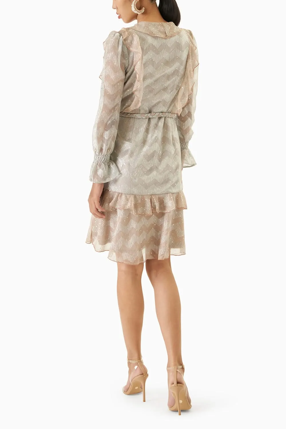 Chevron Wrap Metallic Dress