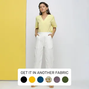 Cotton Schiffli White Elasticated Mid-Rise Pant