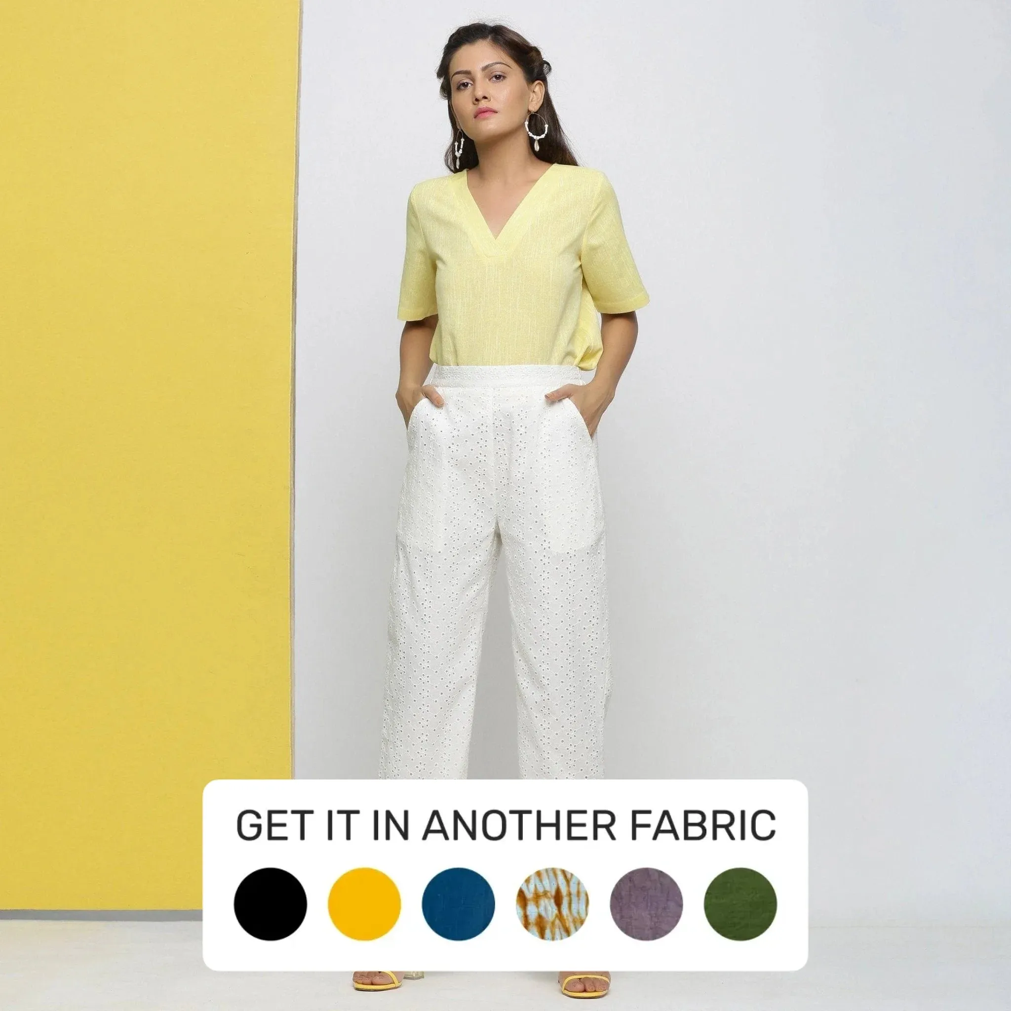 Cotton Schiffli White Elasticated Mid-Rise Pant