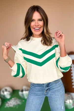 Cream Contrast Stripe Ruffle Detail Sweatshirt