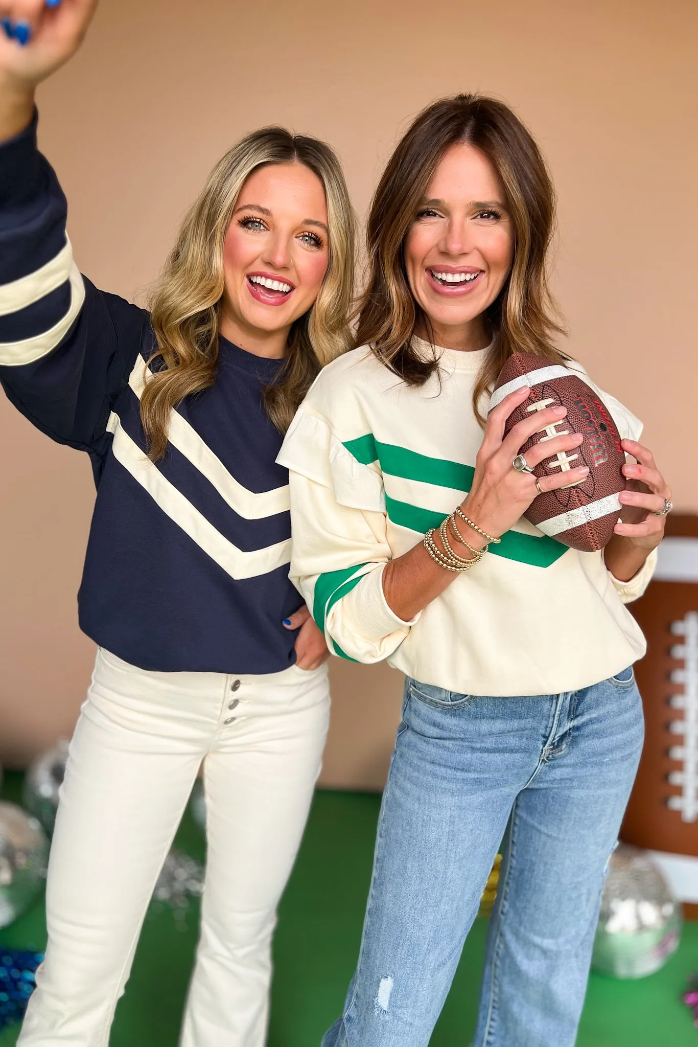 Cream Contrast Stripe Ruffle Detail Sweatshirt