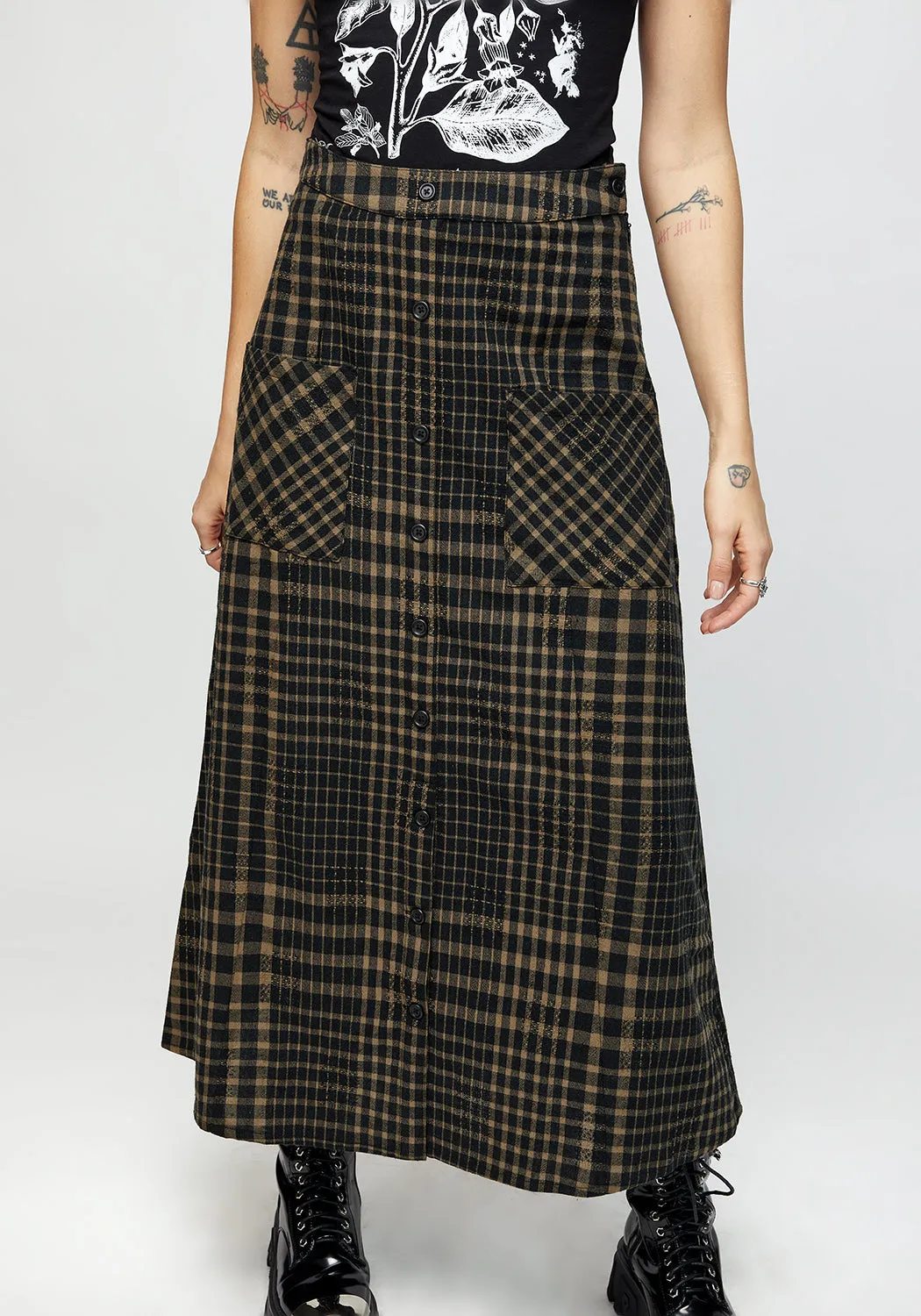 Dropout Check Button Down Midaxi Skirt