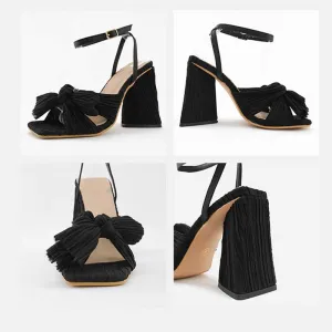 Elegant Satin 4.1" High Heel Sandals Bow Square Heel