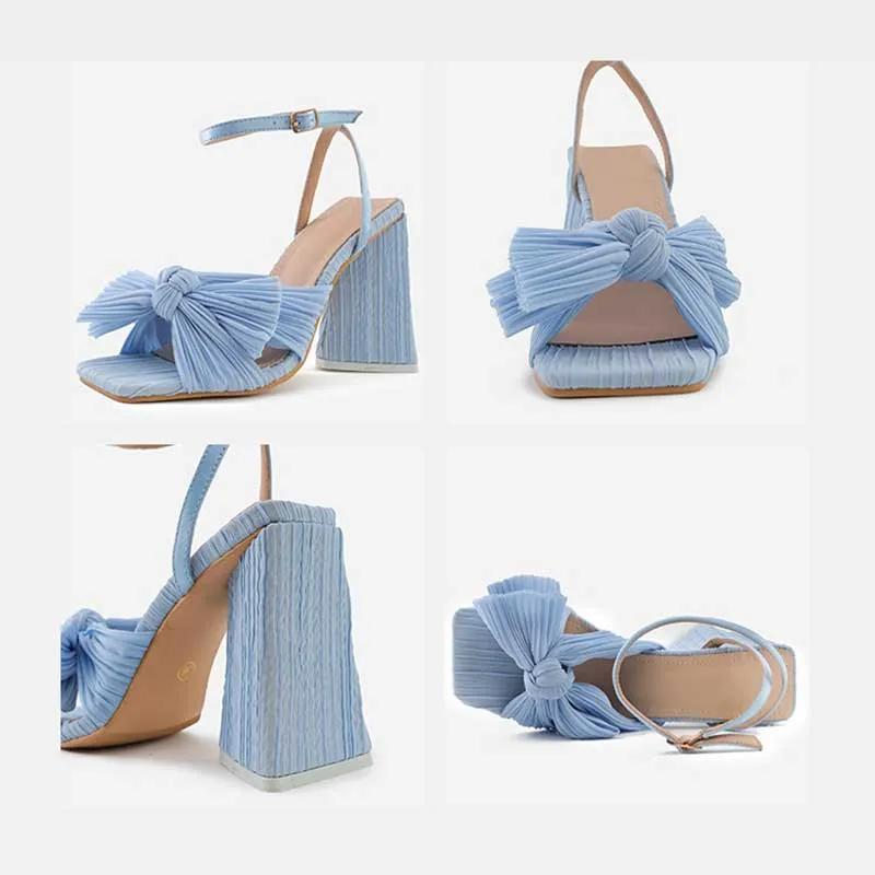 Elegant Satin 4.1" High Heel Sandals Bow Square Heel