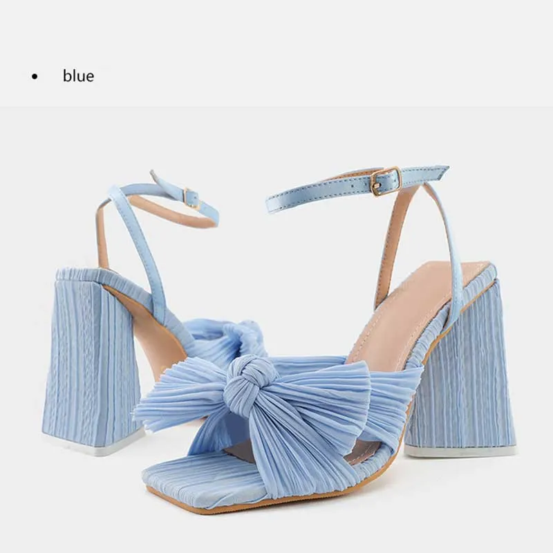 Elegant Satin 4.1" High Heel Sandals Bow Square Heel