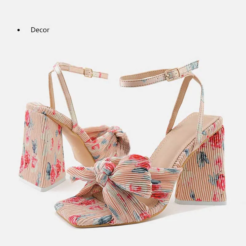 Elegant Satin 4.1" High Heel Sandals Bow Square Heel