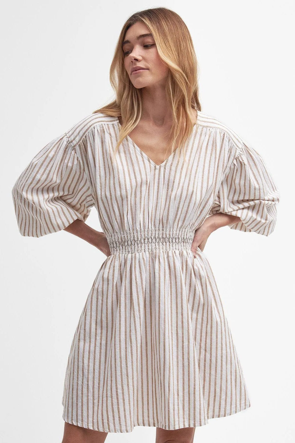 Ella Striped Mini Dress - White/Tasmin