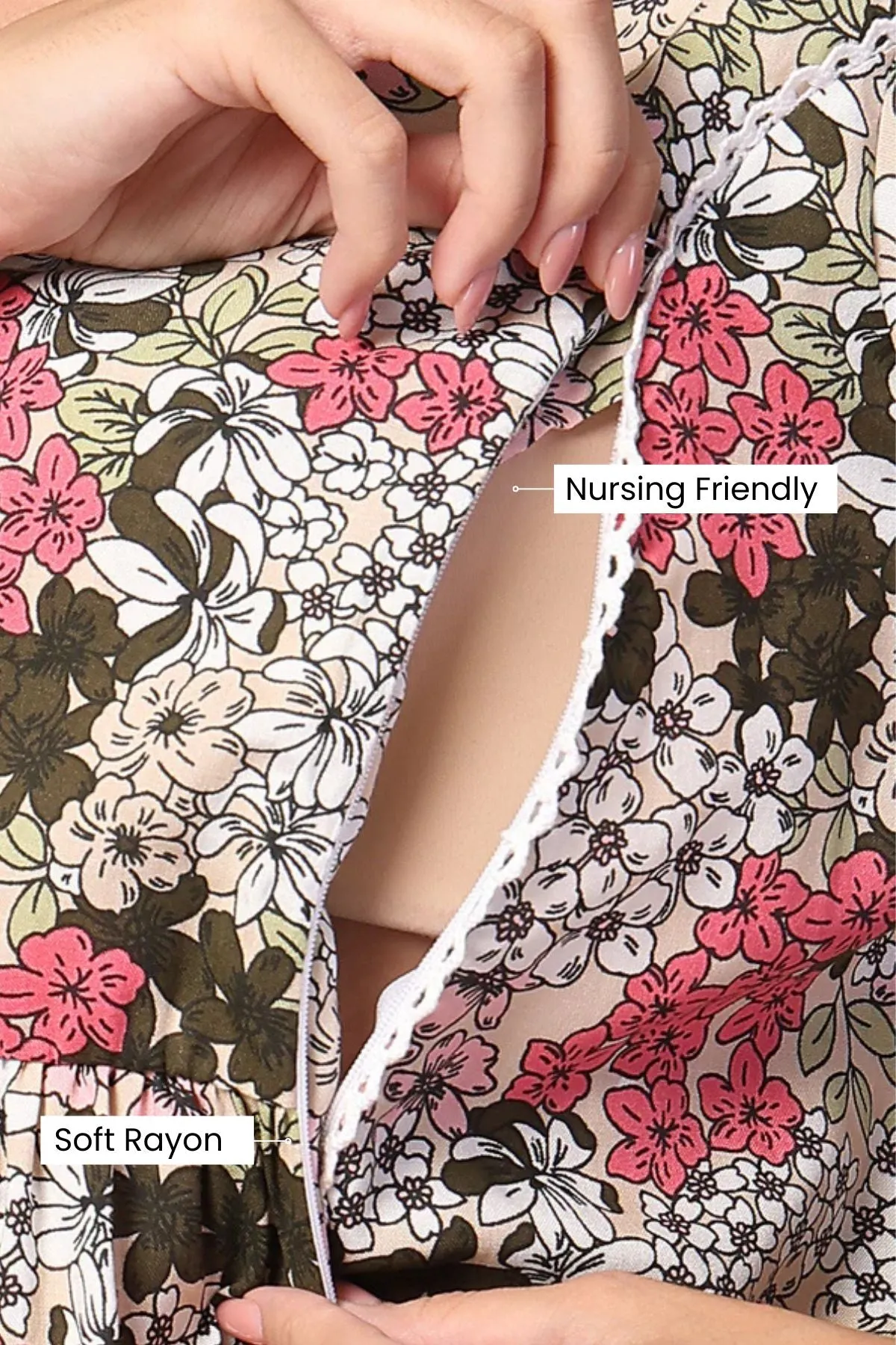 Floral Embrace Maternity Feeding Top with Zip