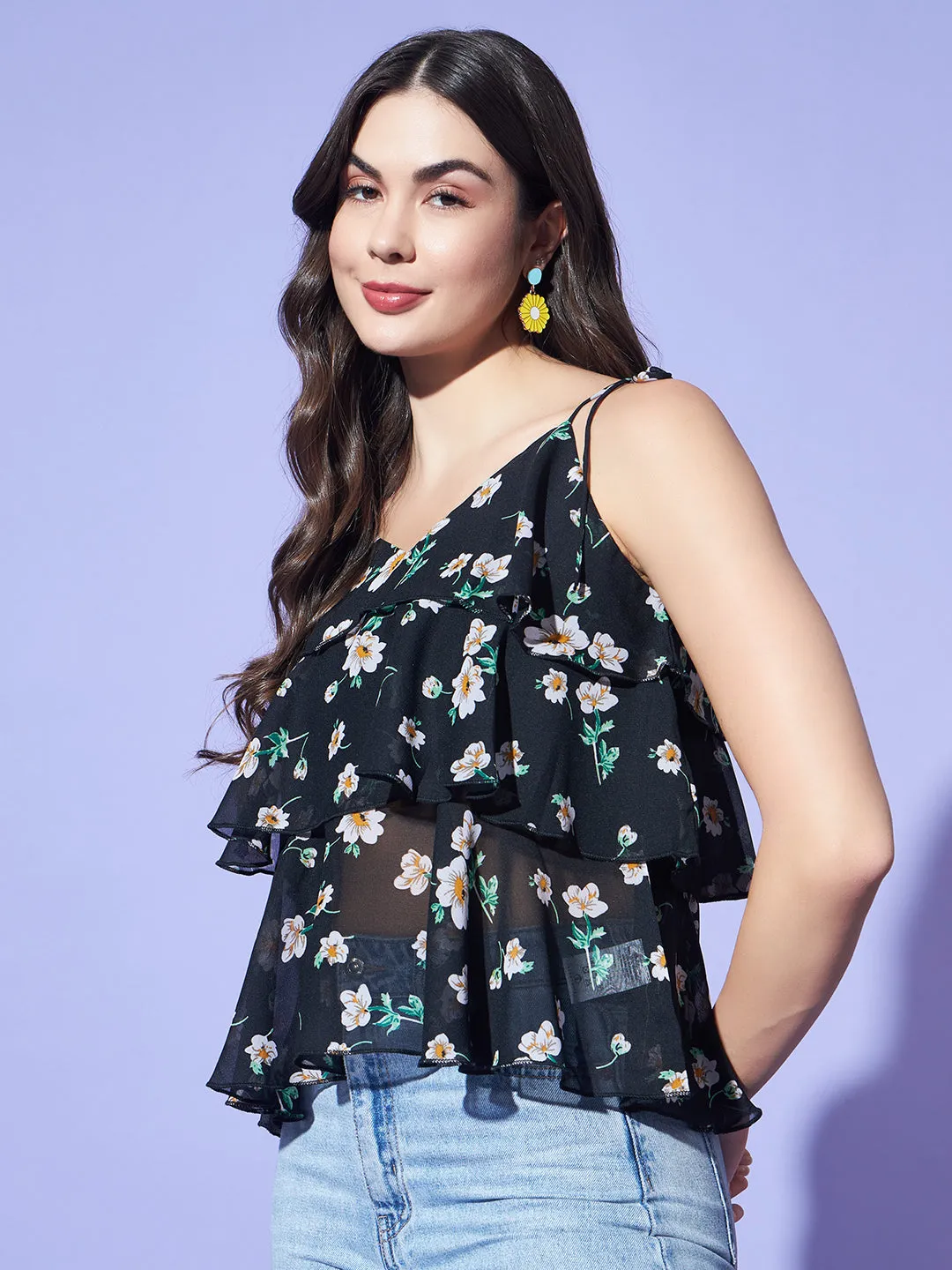Floral Tie-Up Tiered Top