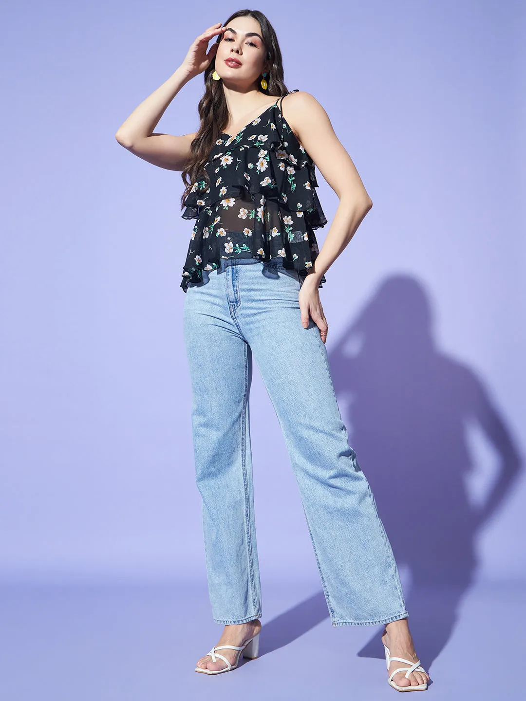 Floral Tie-Up Tiered Top