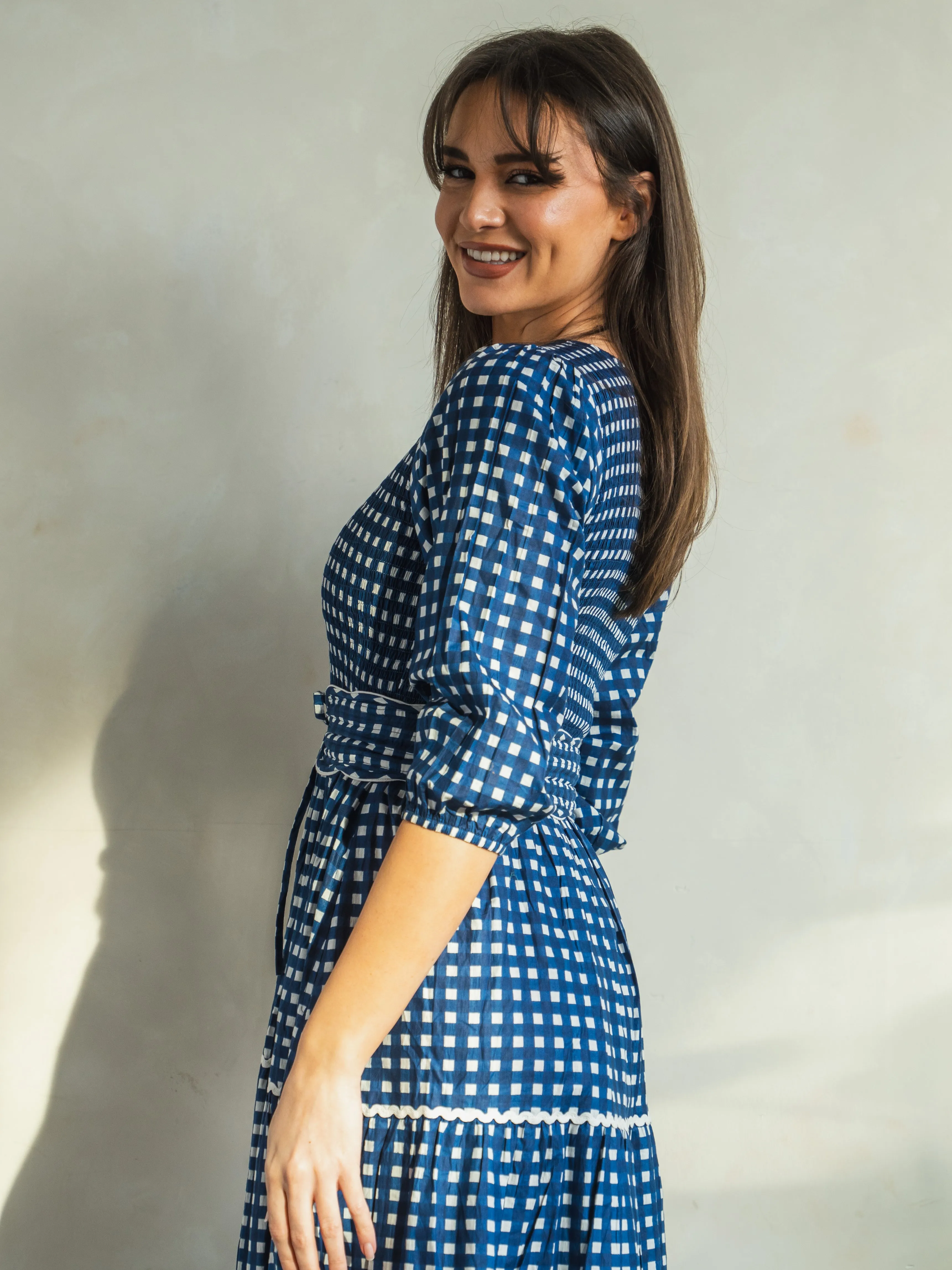 'GRACE' DRESS IN BLUE GINGHAM