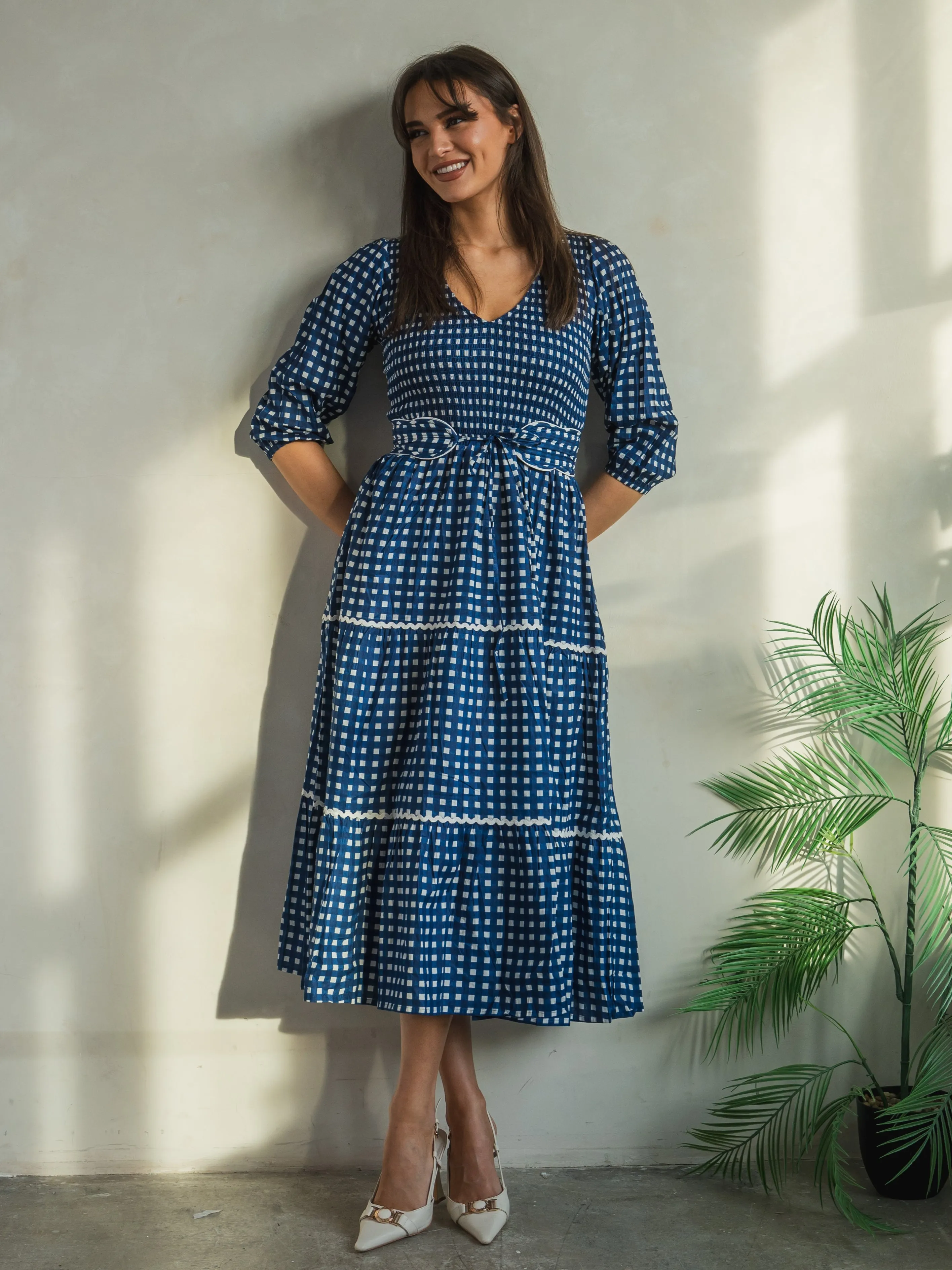 'GRACE' DRESS IN BLUE GINGHAM