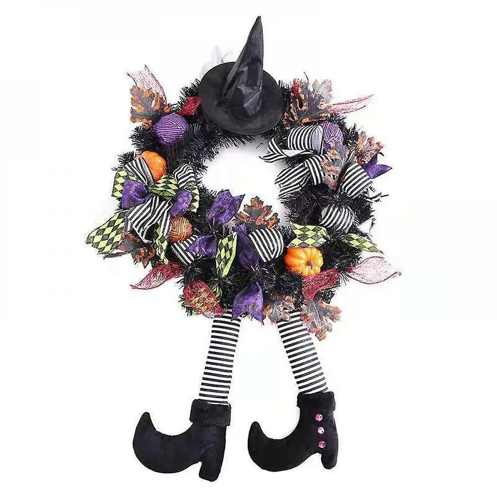 Holiday Ornaments Halloween Wreath Door Hanging Decoration Halloween Witch Hat Leg Pumpkin Door Wreath Happy Halloween Home Party Supplies