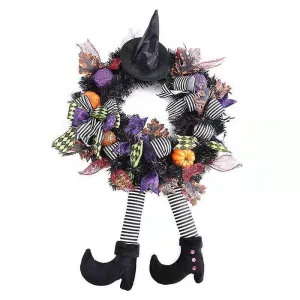 Holiday Ornaments Halloween Wreath Door Hanging Decoration Halloween Witch Hat Leg Pumpkin Door Wreath Happy Halloween Home Party Supplies
