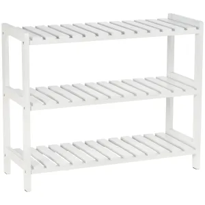 HOMCOM 3-Tier Shoe Rack Wood Frame Slatted Shelves Spacious Open Hygienic Storage Home Hallway Furniture Family Guests 70L x 26W x 57.5H cm - White