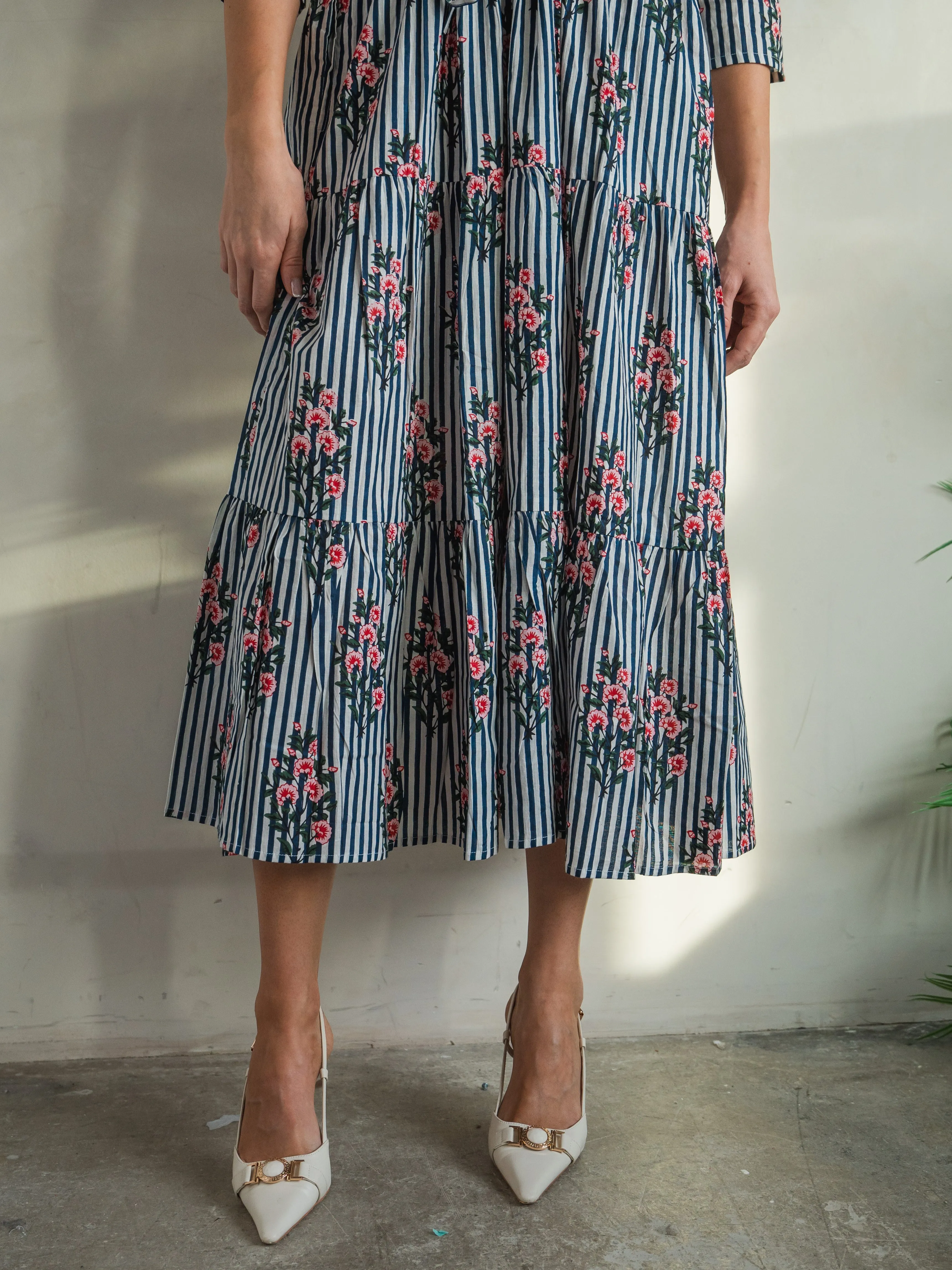 'HOPE' DRESS IN ROSEY BLUE STRIPE