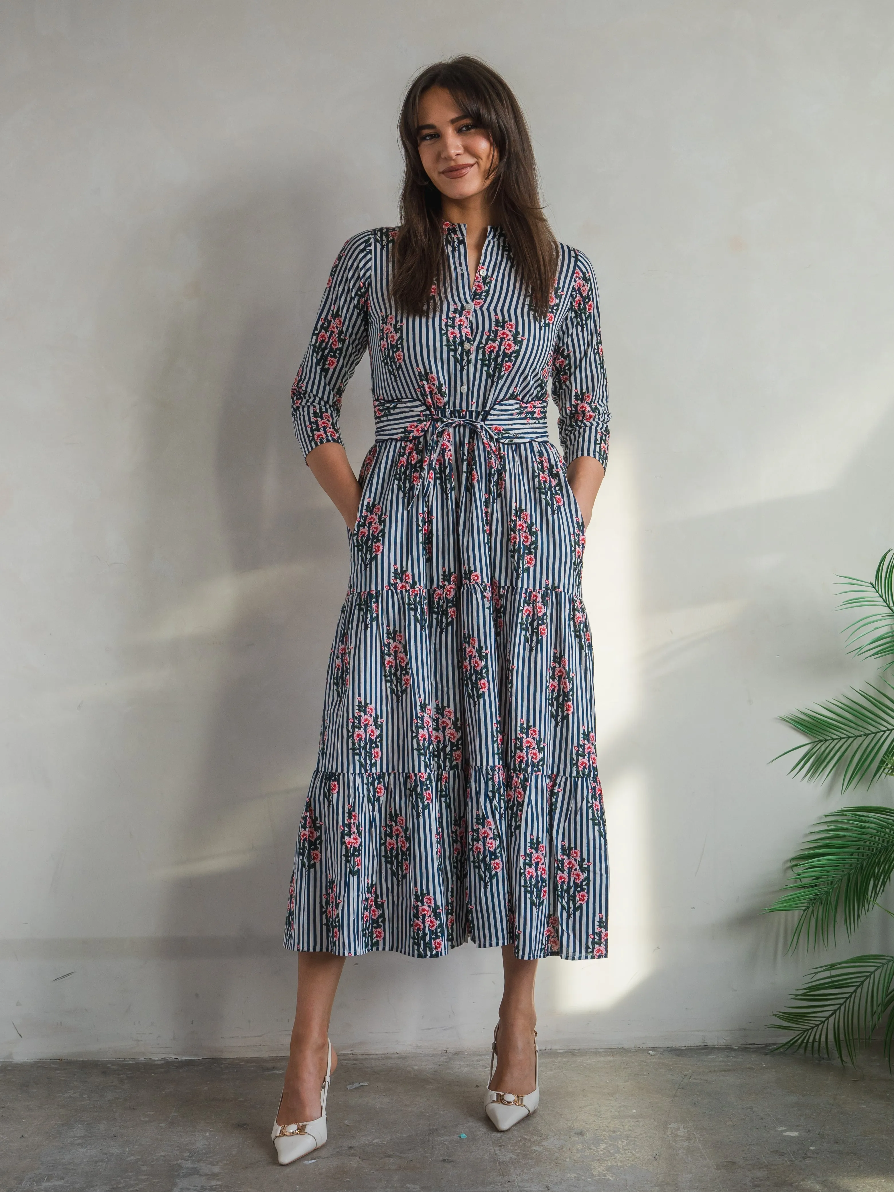 'HOPE' DRESS IN ROSEY BLUE STRIPE
