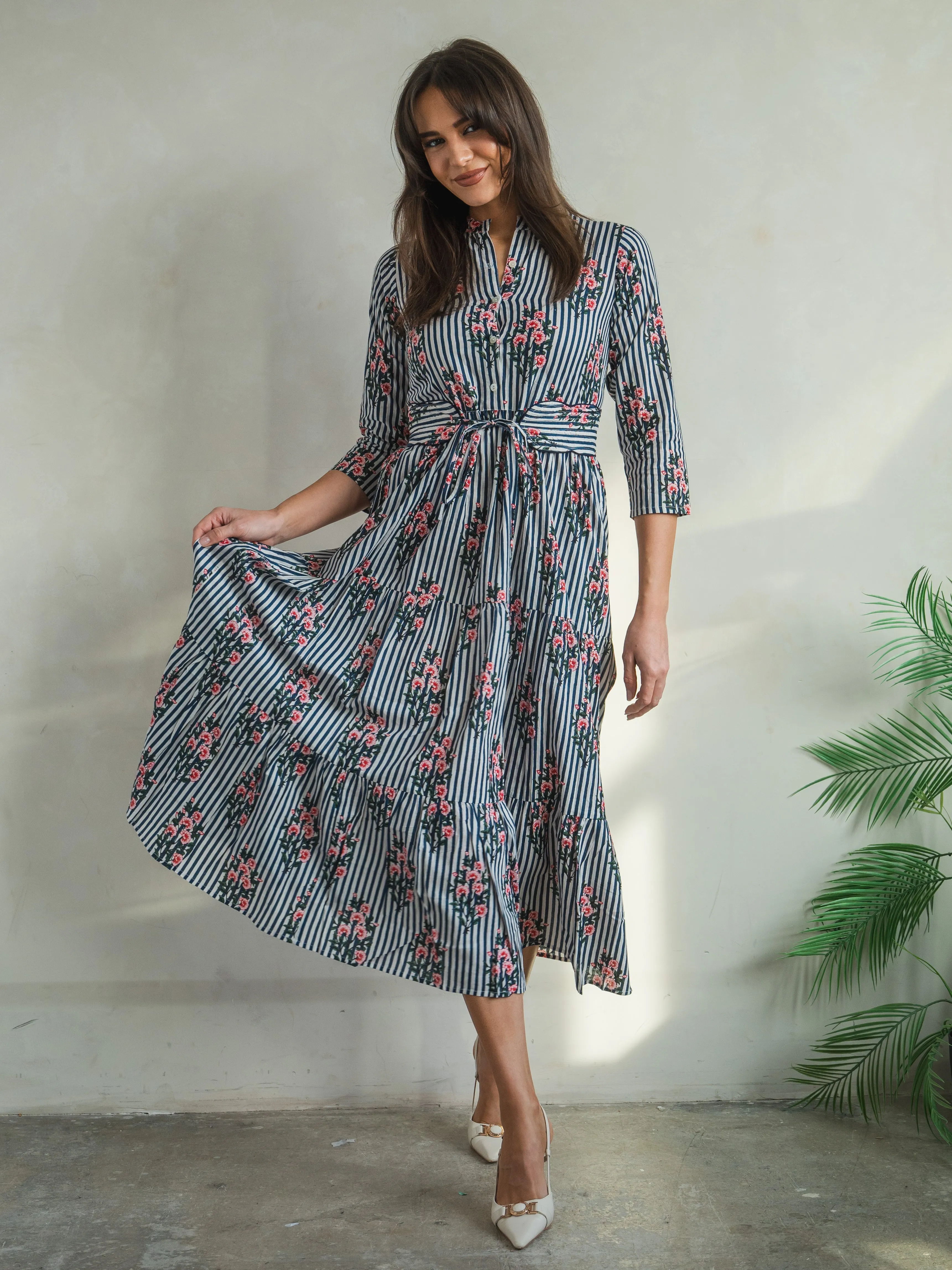 'HOPE' DRESS IN ROSEY BLUE STRIPE