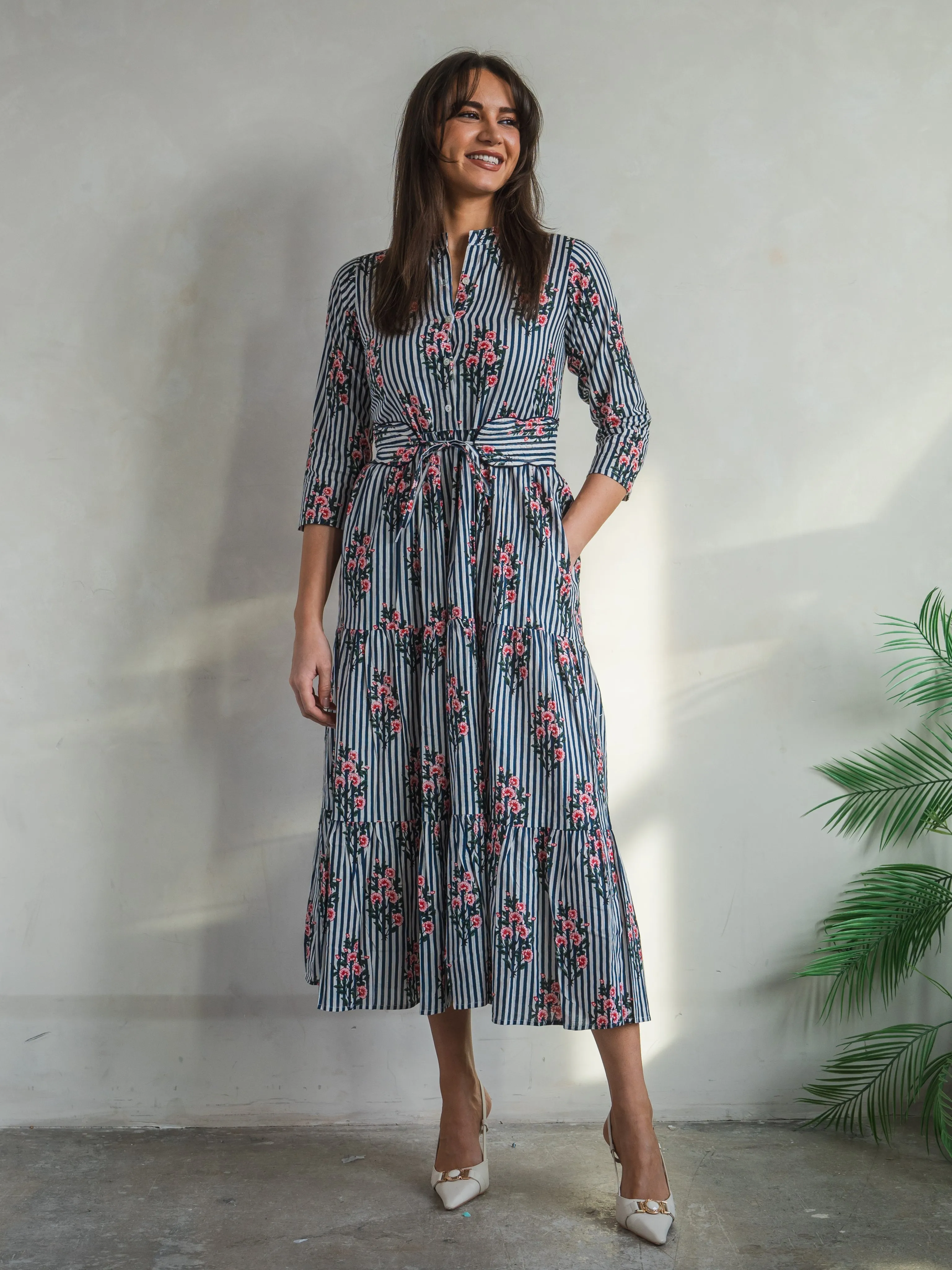 'HOPE' DRESS IN ROSEY BLUE STRIPE
