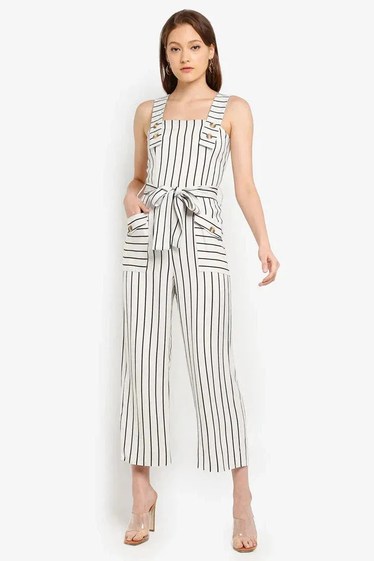 Ivory Stripe Pinafore Jumpsuit