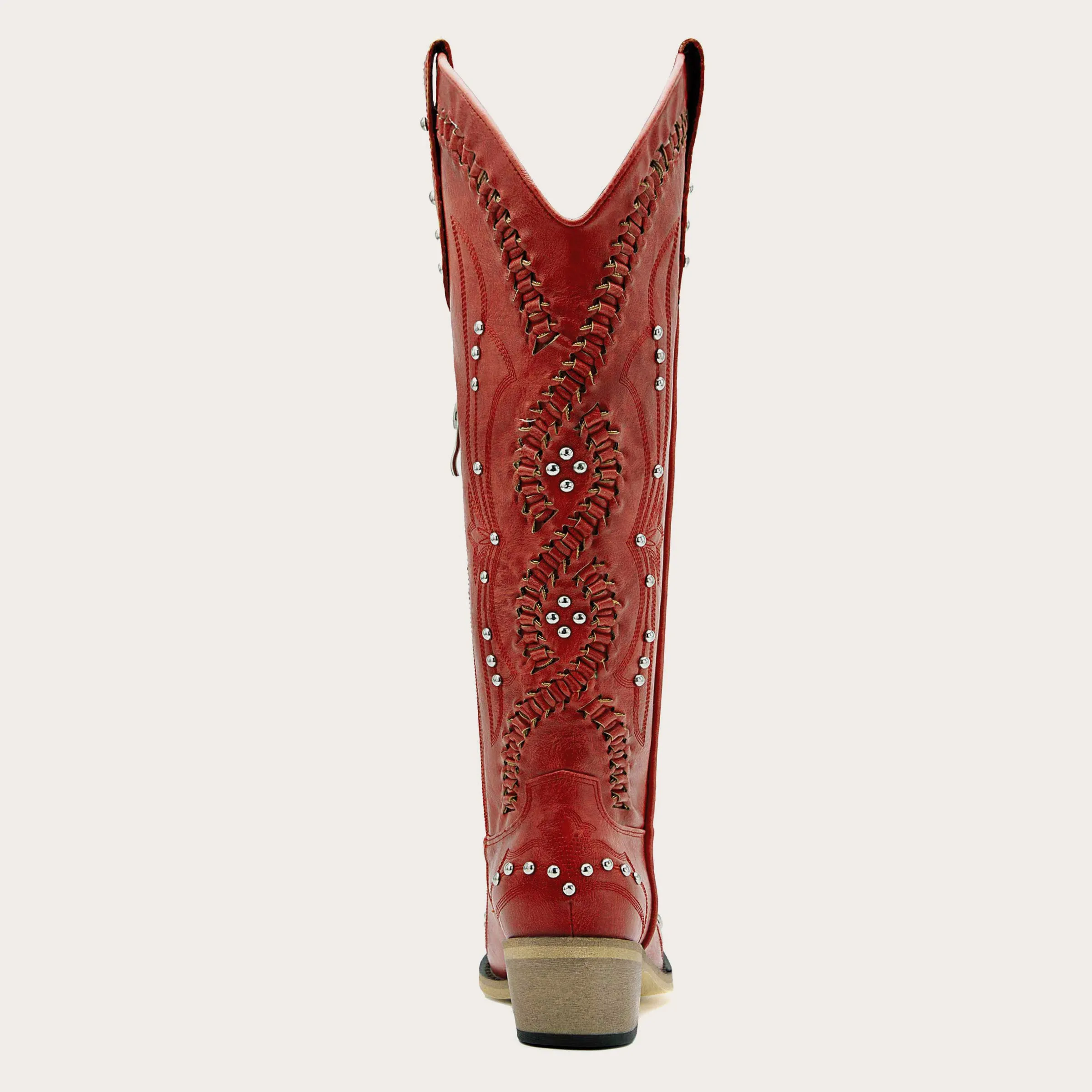 Kitty - Snip Toe Red Women Cowgirl Boots with Cutout Woven Rhinestone