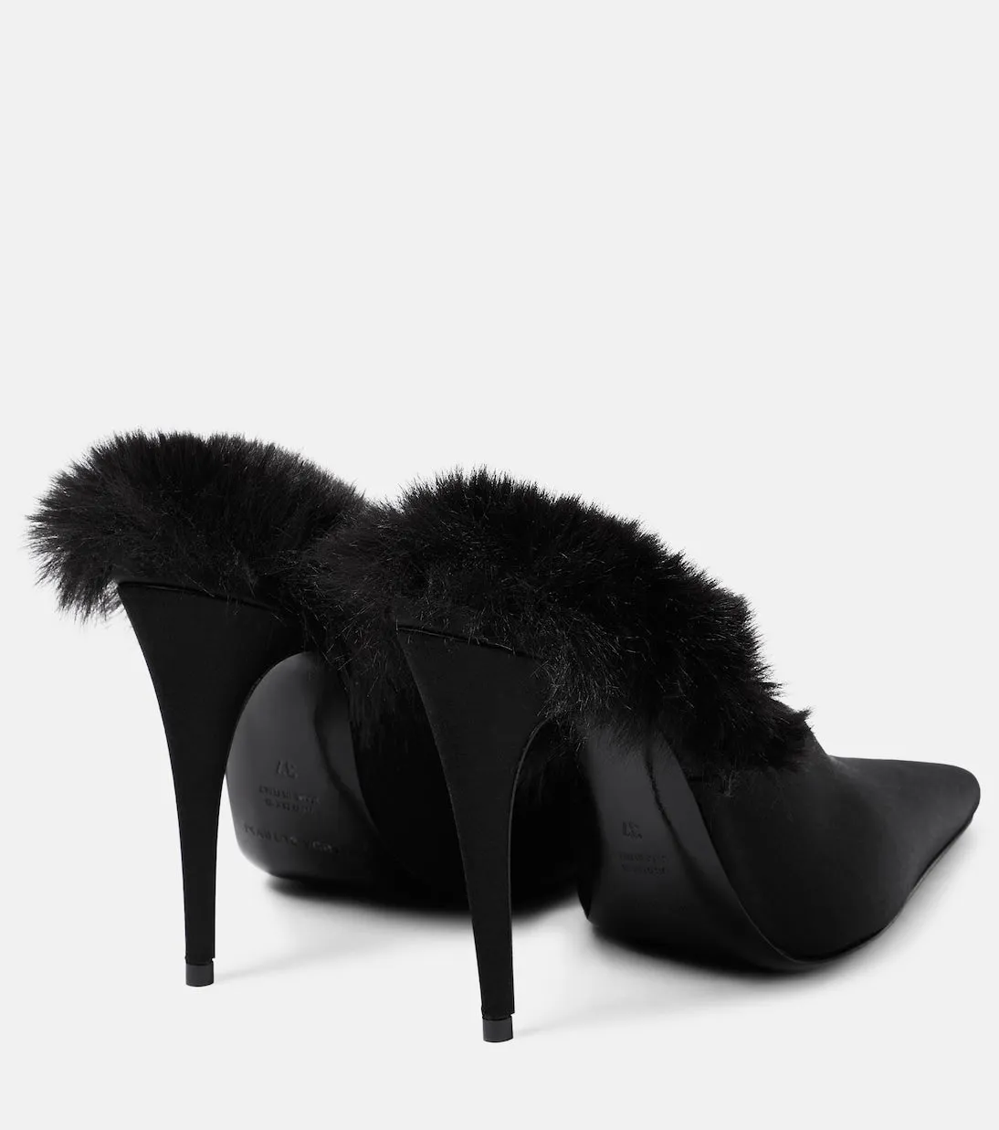 Magda Butrym satin mules with faux fur trim, black