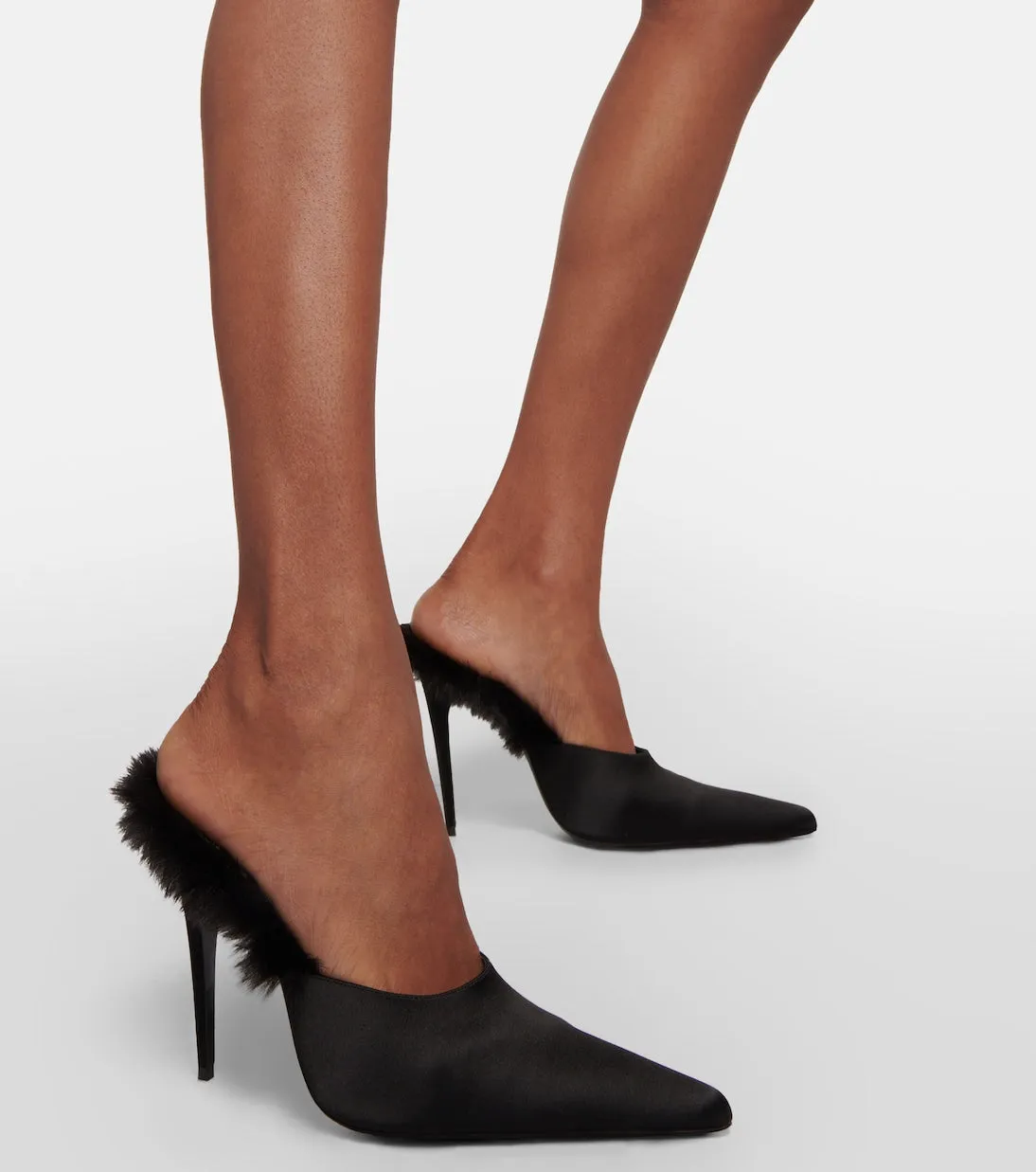 Magda Butrym satin mules with faux fur trim, black