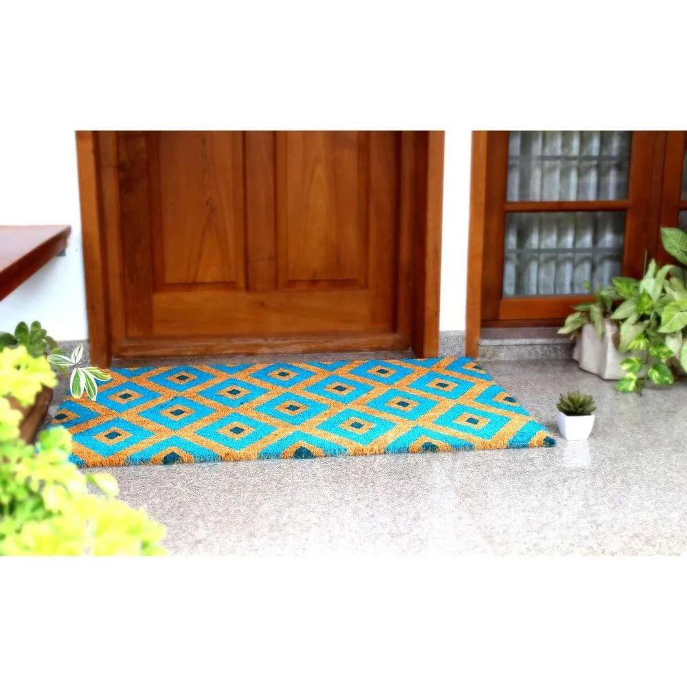 Natural Coir Doormat Blue Kimberley Diamond