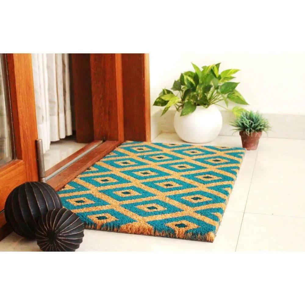 Natural Coir Doormat Blue Kimberley Diamond