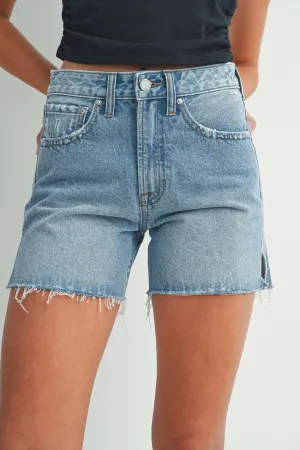NICOLE SIDE SLIT DENIM SHORTS
