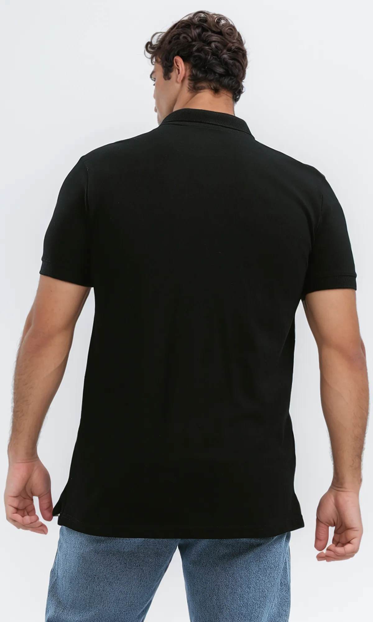 O192570 Regular Fit Black Solid Buttoned Polo Shirt