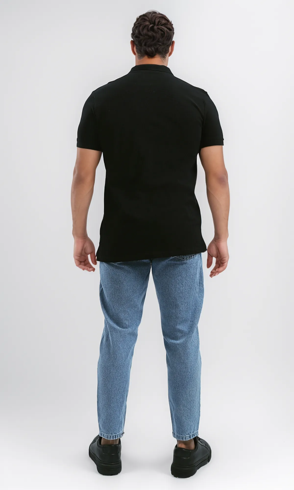 O192570 Regular Fit Black Solid Buttoned Polo Shirt