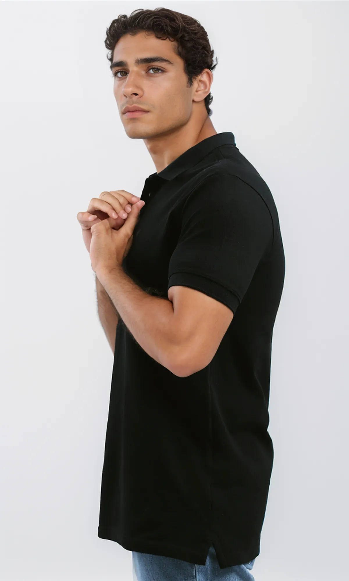 O192570 Regular Fit Black Solid Buttoned Polo Shirt