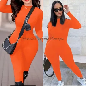 Orange L/S Round Neck Jumpsuit Jumpsuit