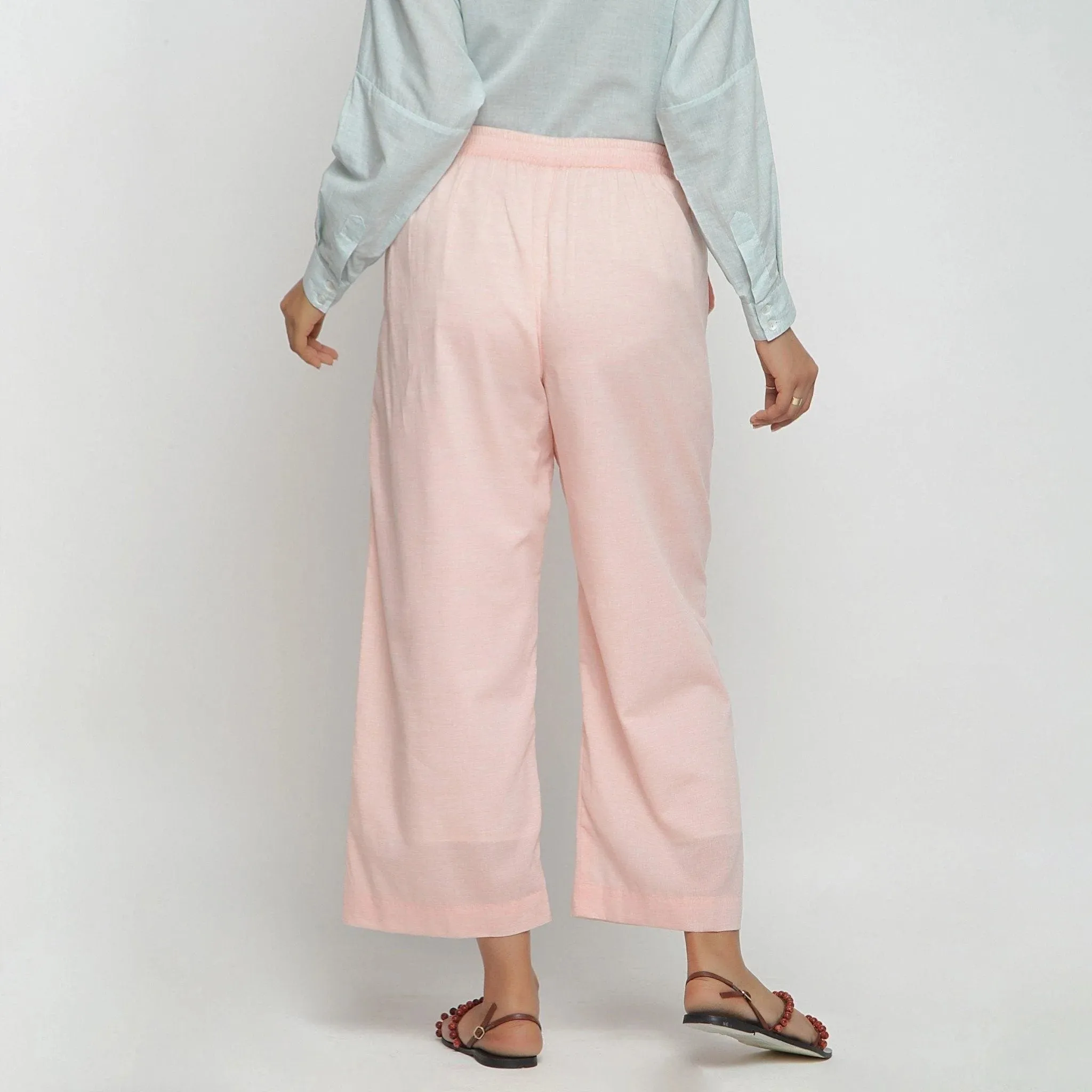 Peach Mid-Rise Yarn Dyed Cotton Flared Pant
