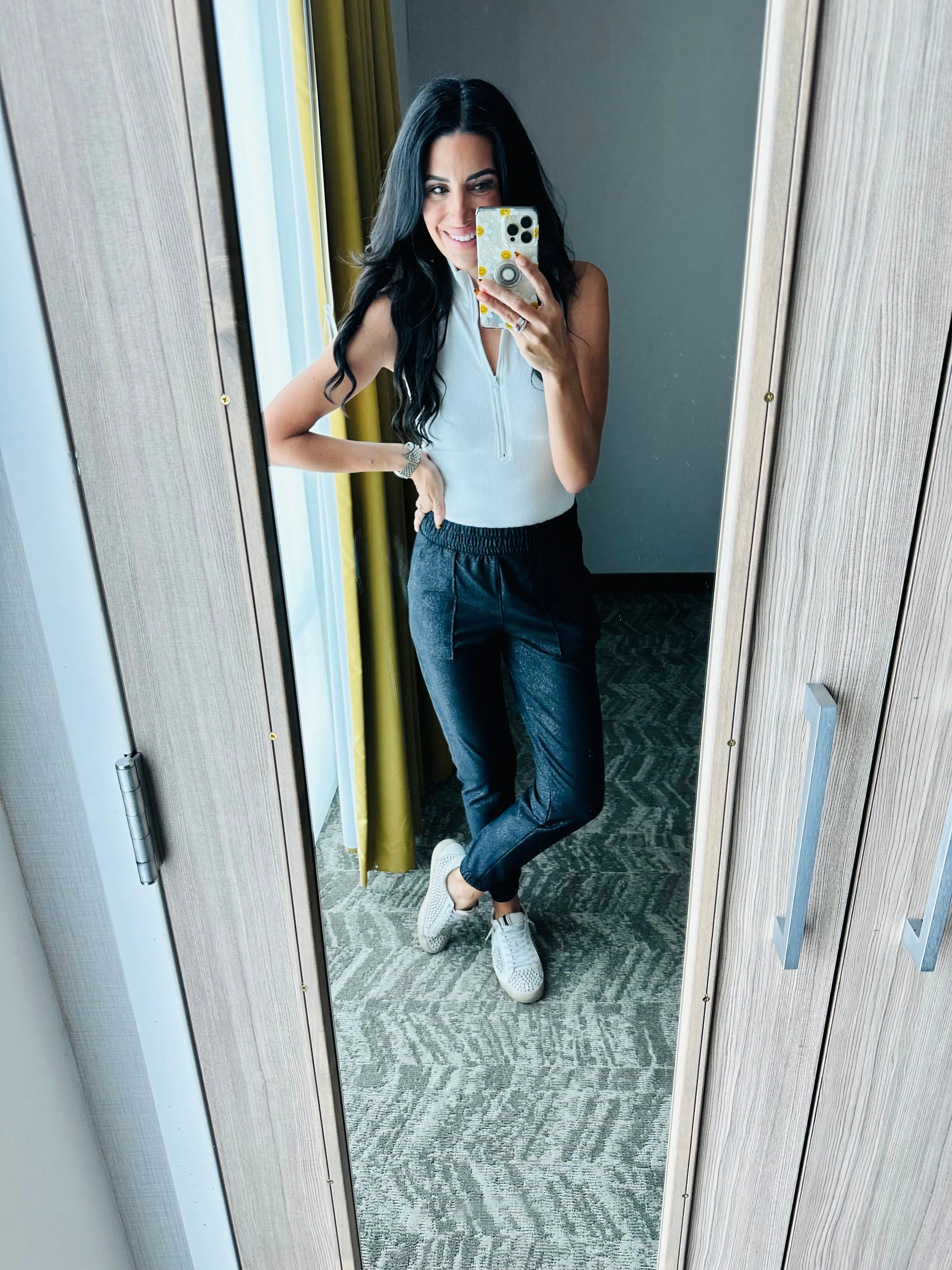 Pebble Faux Leather Elastic Waist Joggers with Pockets